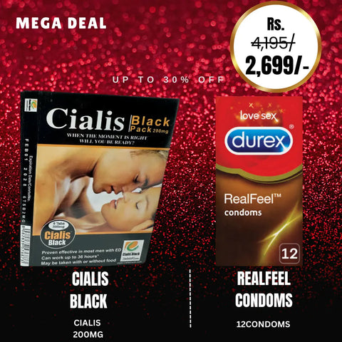 Cialis Black UK(200 Mg) Pack Of 6 + Durex Real Feel Condom - Pack Of 12