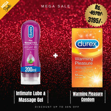 Durex Play Massage 2-In-1 Intimate Lube & Massage Gel, Aloe Vera, 200ml + Durex Warming Pleasure Condom - Pack Of 12