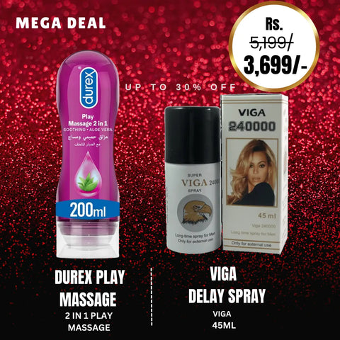 Durex Play Massage 2-In-1 Intimate Lube & Massage Gel, Aloe Vera, 200ml + Super Viga 240000 Delay Spray For Men -45ml