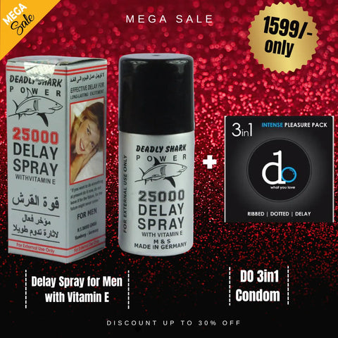 Pack Of 2 Deadly Shark 25000 Delay Spray for Men with Vitamin E + DO 3in1 Condom Pack