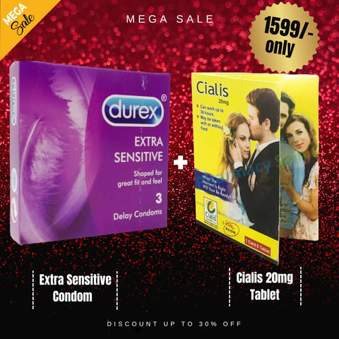 Pack Of 2 Durex Extra Sensitive Condom (Pack Of 3) + Cialis 20mg Tablet