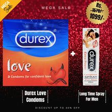 Pack Of 2 Durex Love Condoms 3-Pack + Durex Extra Power Long Time Spray For Men 22 cc