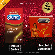 Pack Of 2 Durex Real Feel Condom - Pack Of 12 + Durex Red Chewing Gum - Add a Bold Flavor to Your Intimate Collection