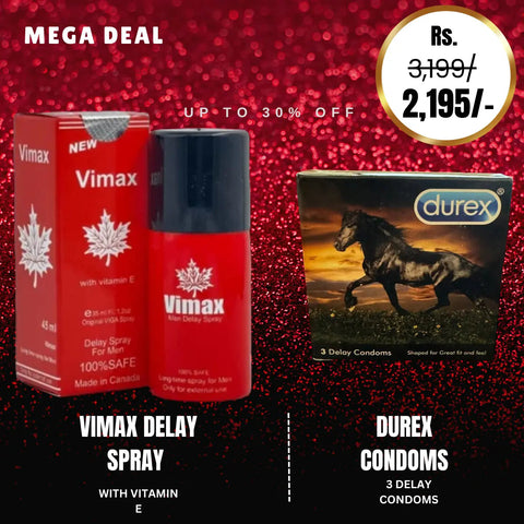 Vimax Delay Spray Men (45 ml) + Durex 3 Delay Condom - Maximize Pleasure, Minimize Interruptions