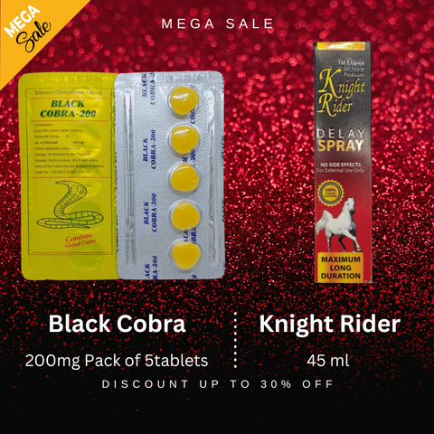 Pack Of 2 Black Cobra 200mg Sildenafil Citrate Tablet - 5 + Knight Rider Mens