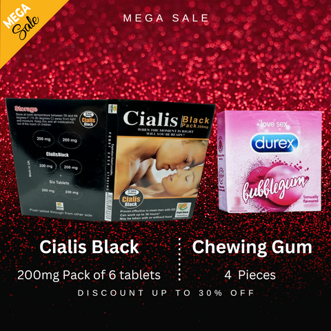 Pack Of 2  Cialis Black UK(200 Mg) Pack Of 6 + Durex Red Chewing Gum - Add a Bold Flavor to Your Intimate Collection