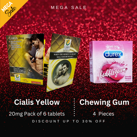 Pack Of 2 Cialis 6 Yellow Tablets Pack For Men 20mg + Durex Red Chewing Gum - Add a Bold Flavor to Your Intimate Collection